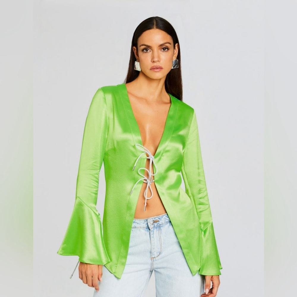 NWT $398 RETROFETE Svea Blouse In Fresh Lime Small